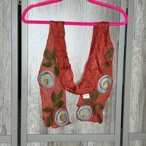 Artsy Handmade Scarf Felt and Organic Fabric Art to Wear Boho Made in Turkey